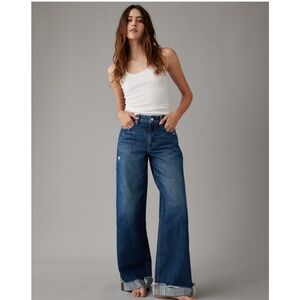 American Eagle Super High Rise Baggy Jeans 14 short 32W